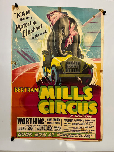 1950s-Kam-elephant-riding-bertram-mills-circus-20inx30in-poster