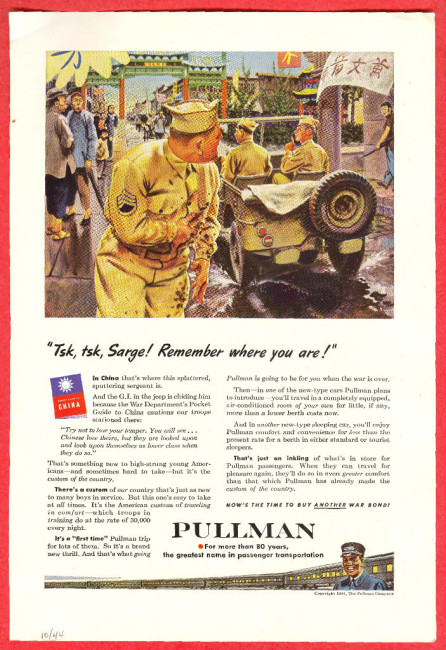 1944 PULLMAN AD Soldiers in Jeep Splash Sergeant in China