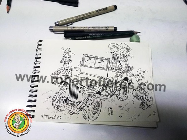 caricatura_dibujo_doodle_jeep_willysmb_niños_1_web