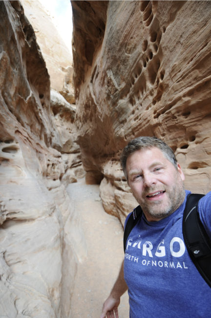 Exploring a canyon in the Valley of Fire State Park in Nevada in March.
