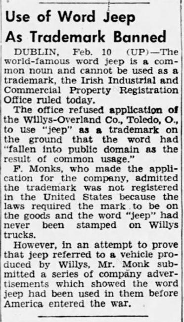 1945-02-11-pittsburgh-press-Ireland-jeep-trademark-denial
